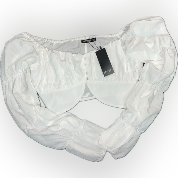 Nasty Gal Tops - Nasty Gal White Long sleeve puff sleeve shirt cropped